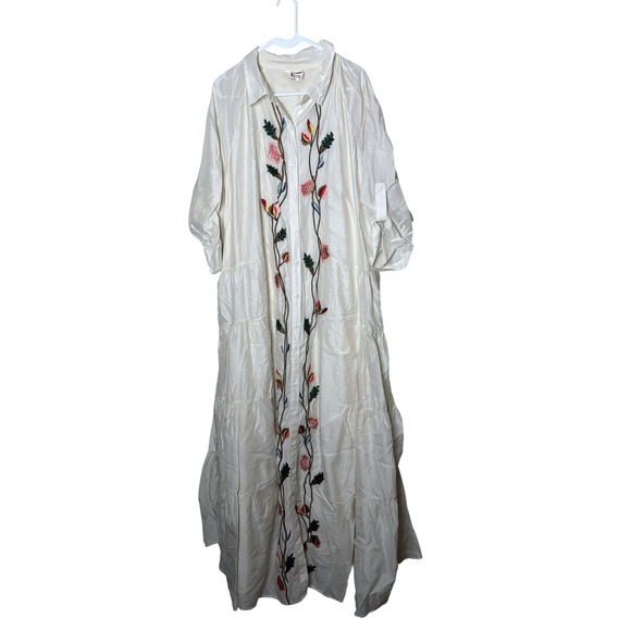 Samant Chauhan Dresses & Skirts - Samant Chauhan Ivory Floral Embroidered Cotton Silk Maxi Shirt Dress 22W NO BELT